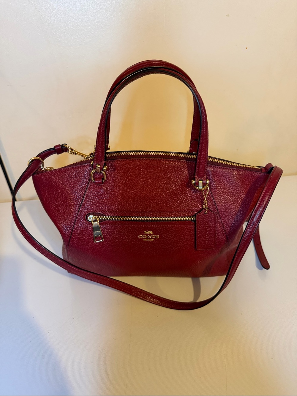 Coach Pebbled Leather Satchel in Burgundy